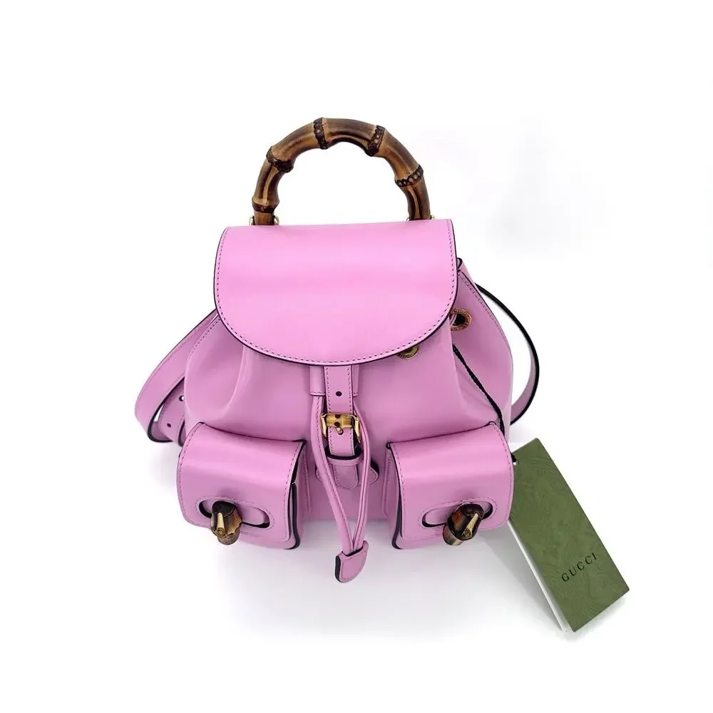 NIB Gucci Bamboo Backpack Pink Smooth Leather Top Handle $3,980 - Picture 10 of 16